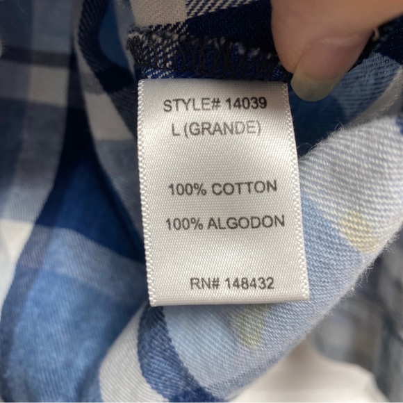 Staccato women's Large Button Down Blouse Blue plaid button Inverted Fabric - Picture 5 of 13